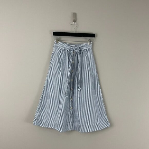 Madewell Tie Palisade Button-Front Midi Skirt in Pilar Stripe Size 00 - Picture 1 of 6